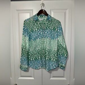 Charter Club Lightweight Button Down Designed Longsleeve Blouse S